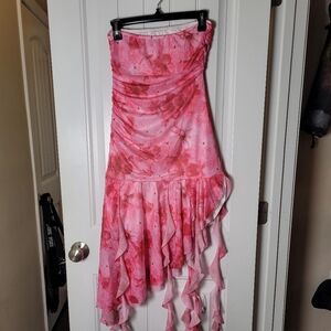 Pink Y2K Floral Ruffled Midi dress. No labels.